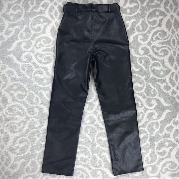 Missguided Chic Vegan Leather Belted High-Rise Straight Leg Pants Size 6 - Picture 3 of 10